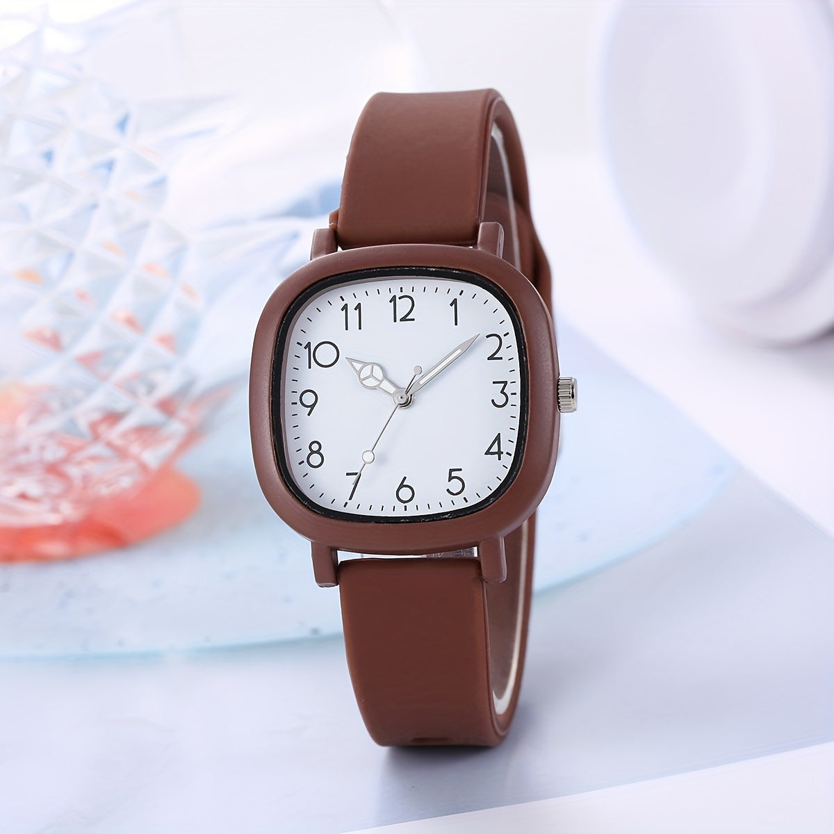 Women's Casual Square Pointer Quartz Watch with Silicone Strap in Candy Colors