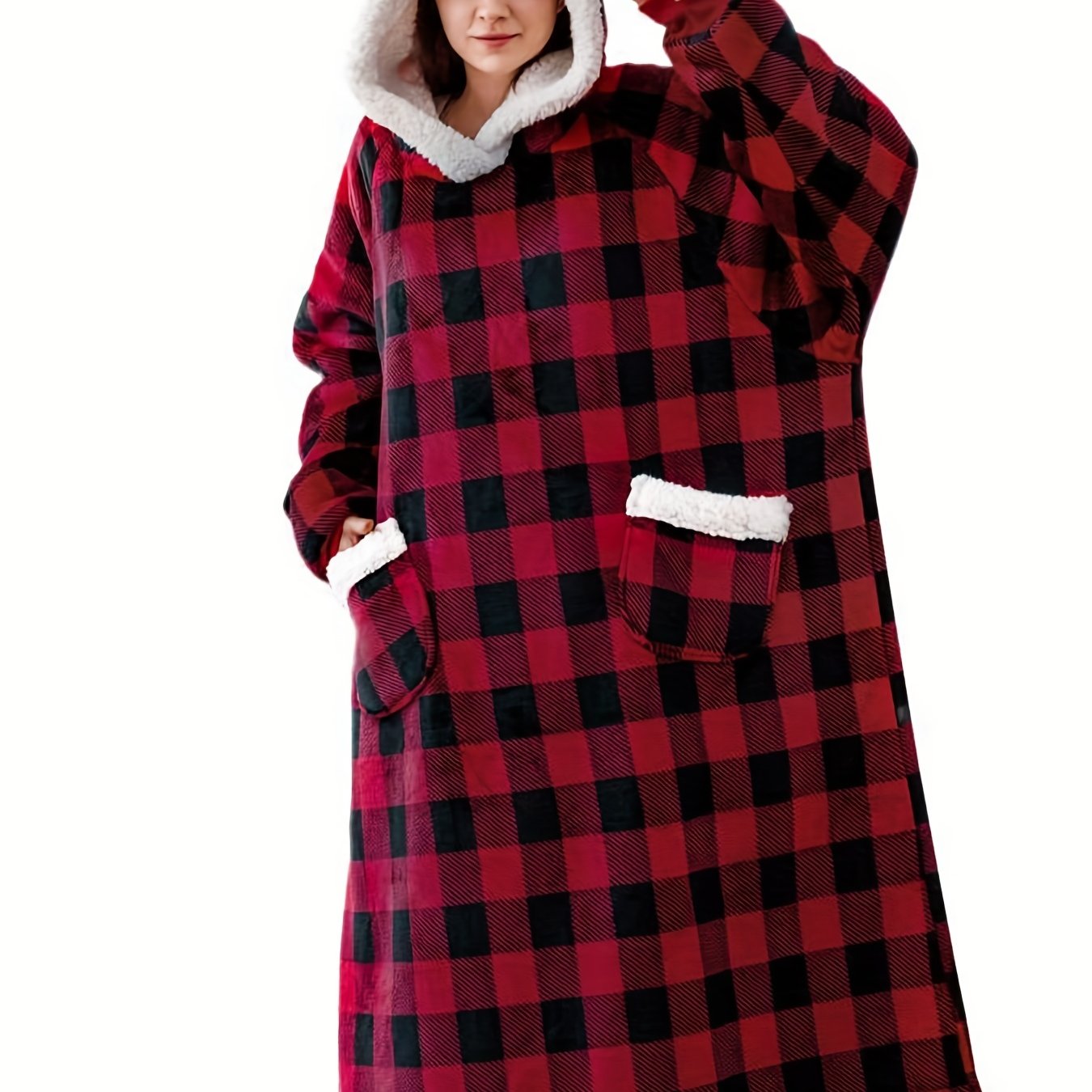 Plus Size Women's Fleece Robe with Pockets and Hooded Lounge Wear