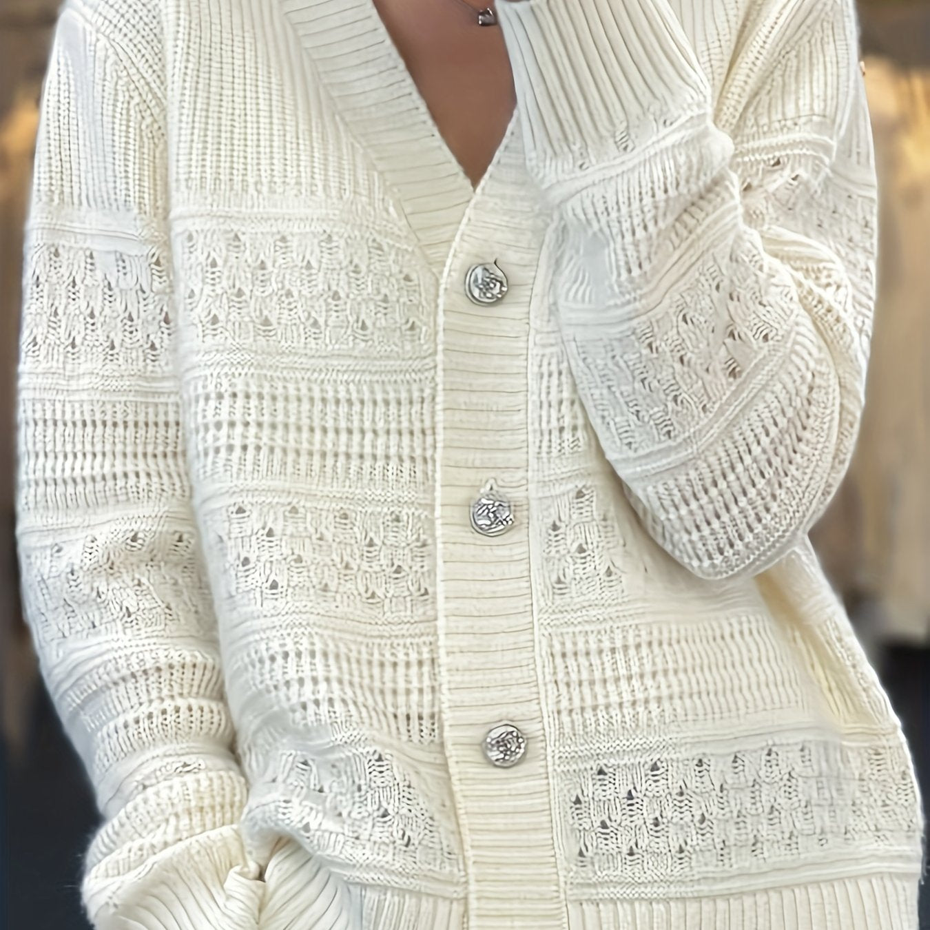 Plus Size Women's V-Neck Button-Up Cardigan Long Sleeve Solid Color Fall Winter Sweater