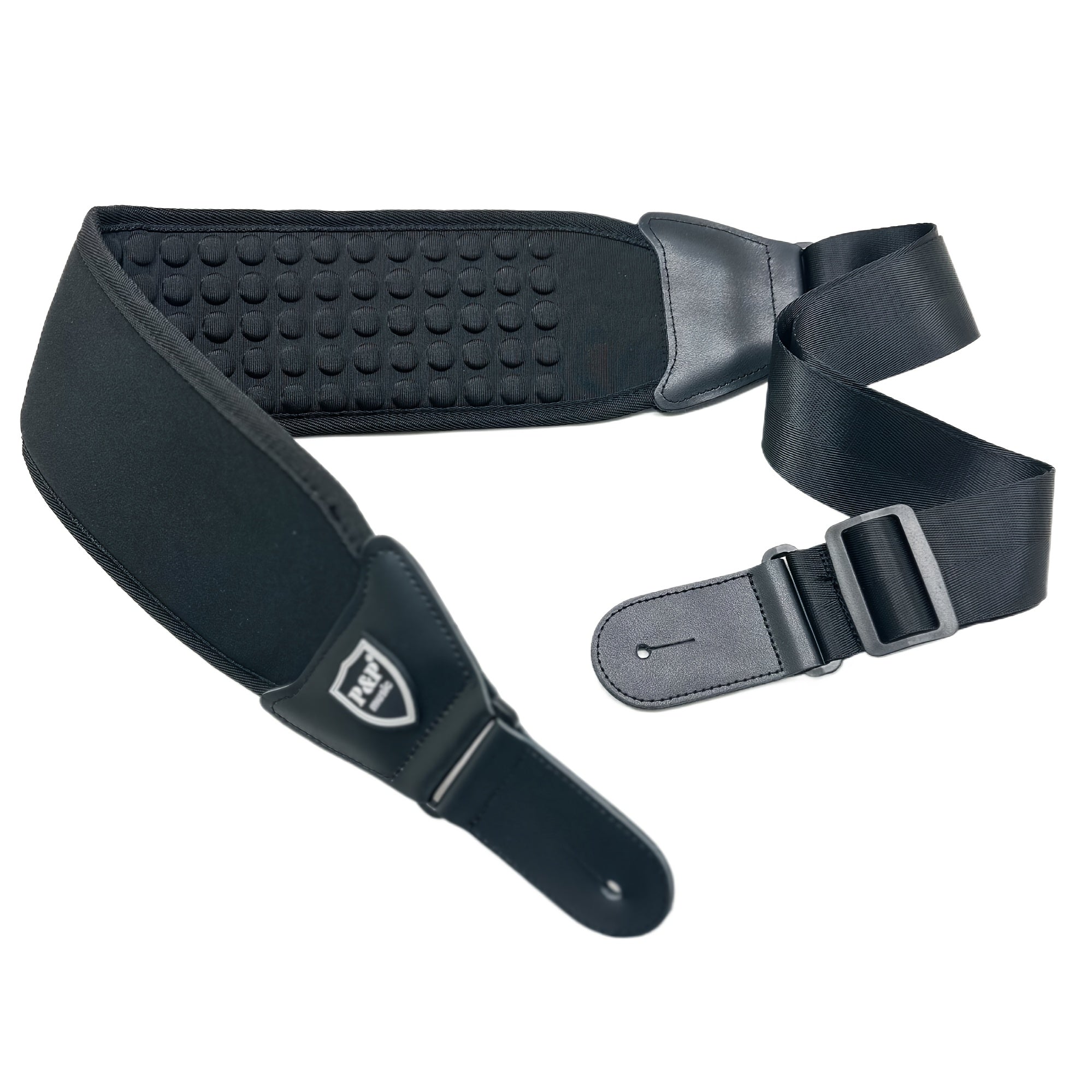 Correa para guitarra eléctrica y bajo de 4 pulgadas de ancho, longitud ajustable, negra con cierre y pestañas