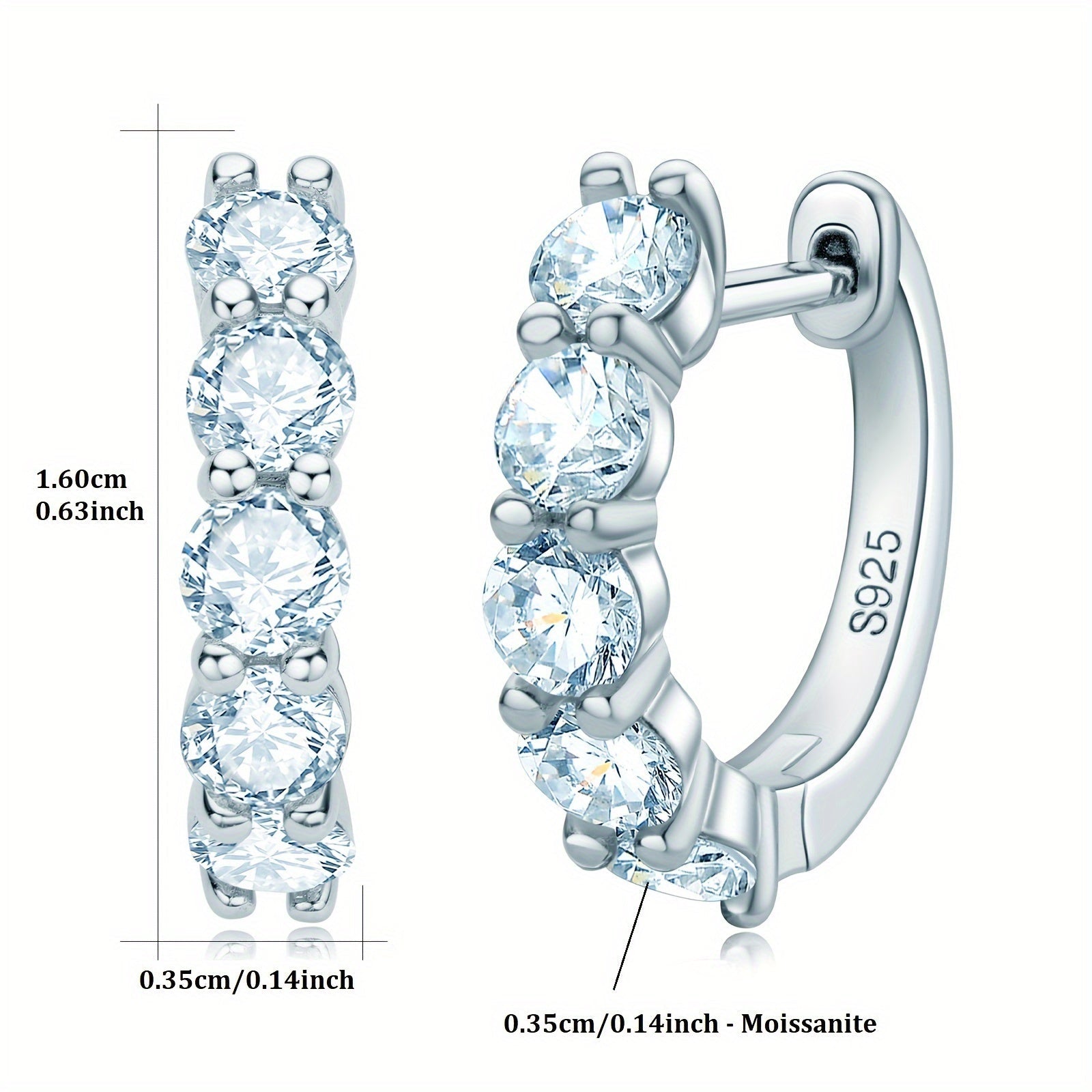 Women's Silver Earrings with Moissanite Stones 3.5mm 1.0ct Round Synthetic Jewelry