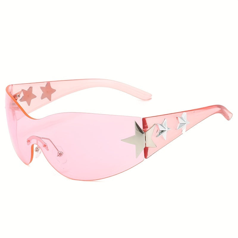 Gafas de moda unisex de gran tamaño con diseño futurista sin marco y decoraciones de estrellas