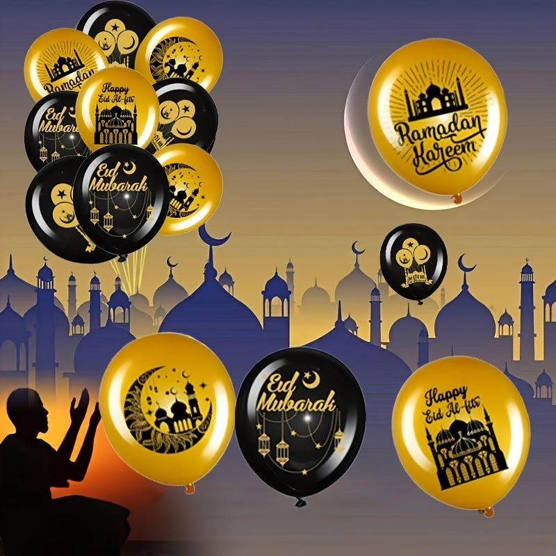 30pcs Black and Gold Latex Ramadan Mubarak Balloons for Eid Celebration Indoor Outdoor