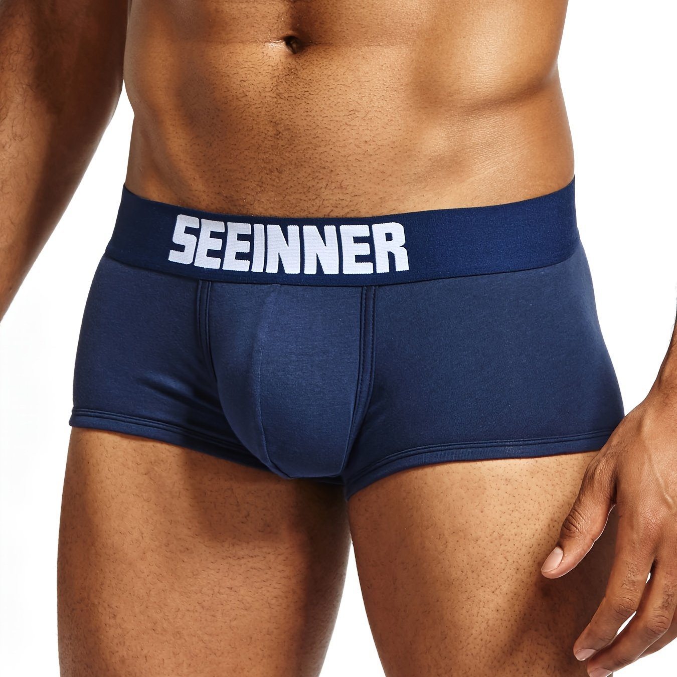 Men's Cotton Boxer Briefs Solid Color Breathable Medium Stretch Knit Underwear