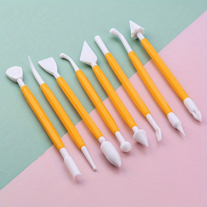 Set of 8 Fondant Cake Decorating Tools with 16 Patterns for Baking and Crafting