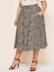 Women's Leopard Print Flared Skirt with Drawstring Waist A-Line Casual Wear