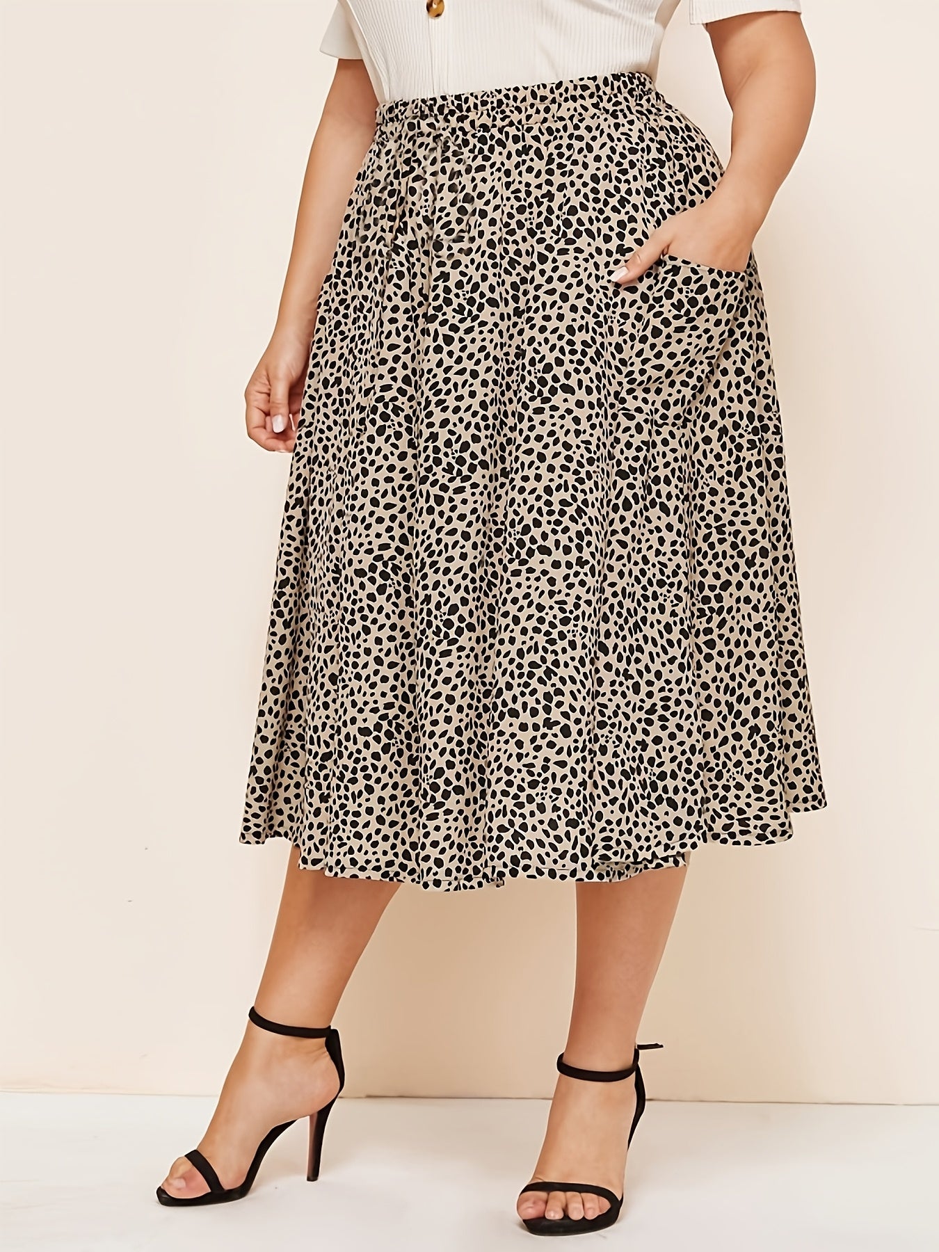 Women's Leopard Print Flared Skirt with Drawstring Waist A-Line Casual Wear