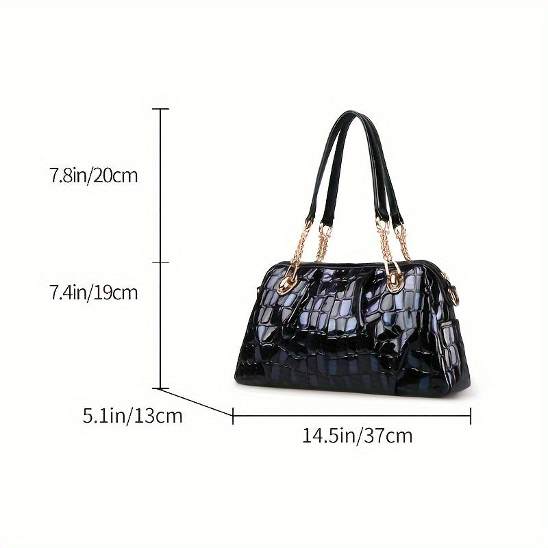 Leather Crocodile Pattern Messenger Bag for Women with Adjustable Strap and Zipper Closure