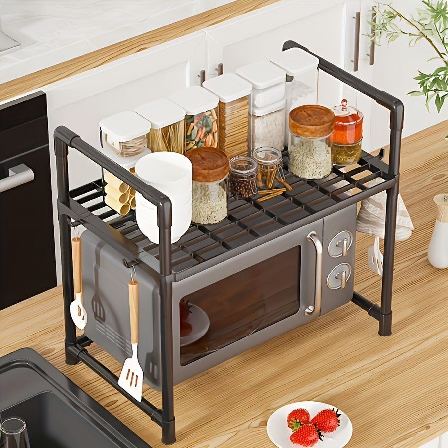 Регулируемая металлическая кухонная полка с крючками для микроволновой печи и хранения специй