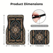 4pc Bohemian Pattern Car Rubber Mats Waterproof Non-Slip Easy to Clean Universal