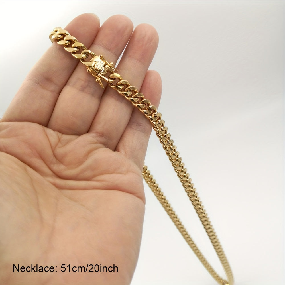 Stainless Steel Hip Hop Link Chain Jewelry Set for Men Choker Necklace and Bracelet