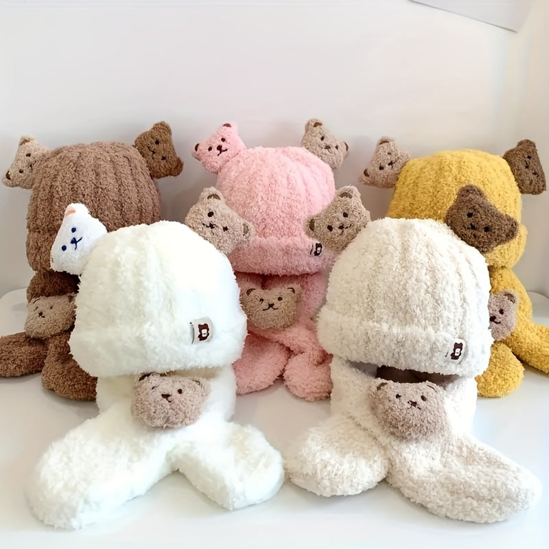 Girls Winter Hat and Scarf Set White for Ages 0-2 Cozy Animal Theme Lightweight