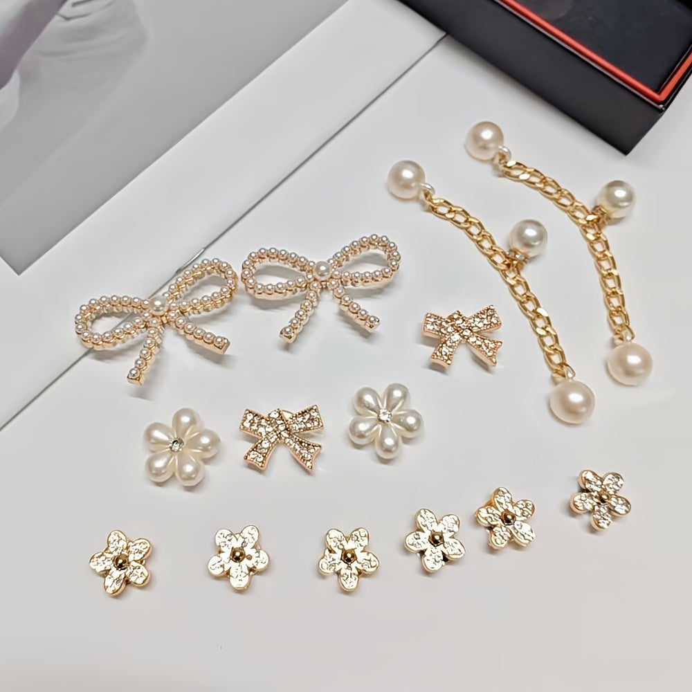 Unisex DIY Shoe Accessories Set Imitation Pearl Rhinestone Chain Buckle