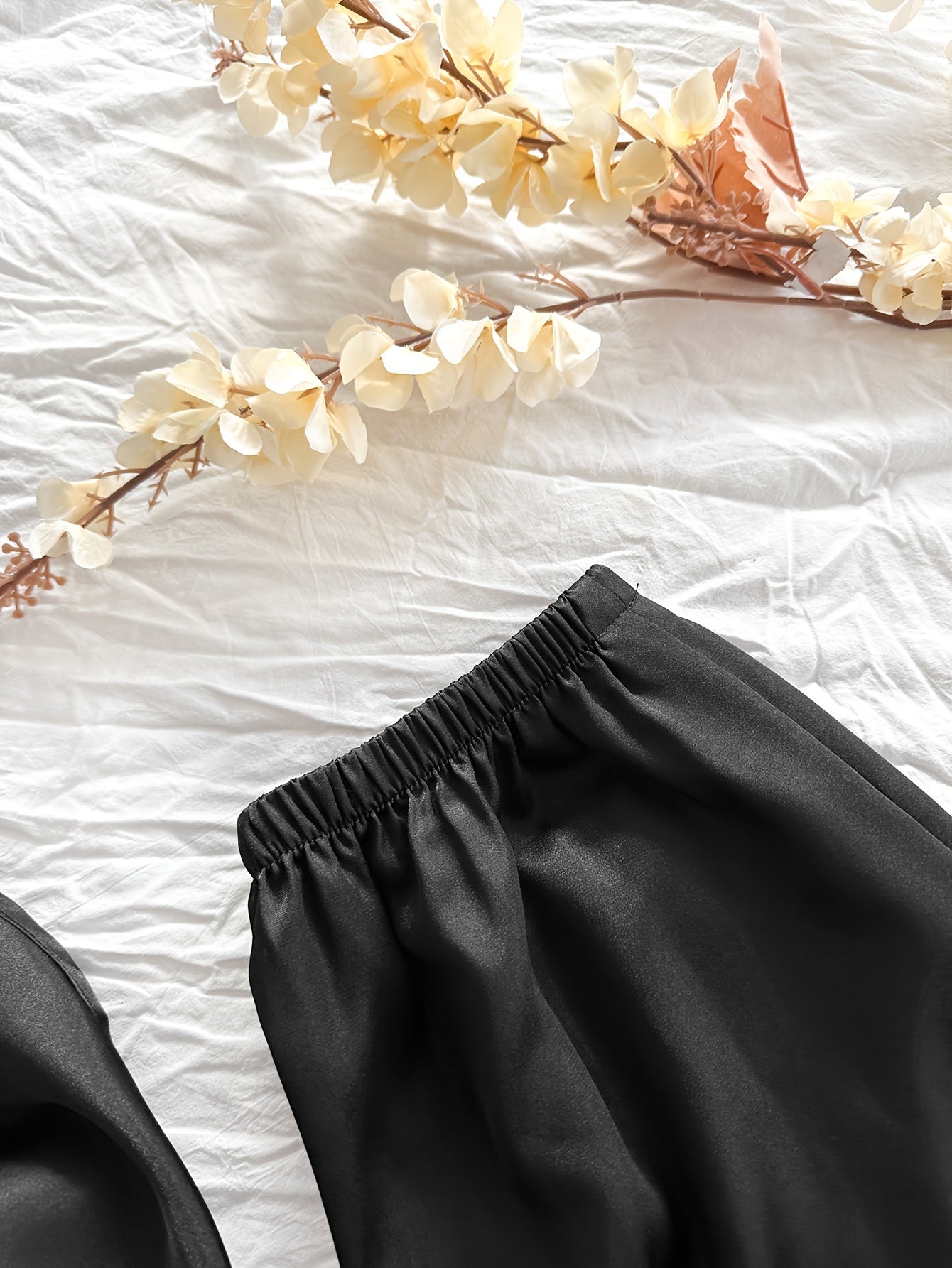 Women's Satin Pajama Set with Cowl Neck Backless Cami Top and Relaxed Fit Pants