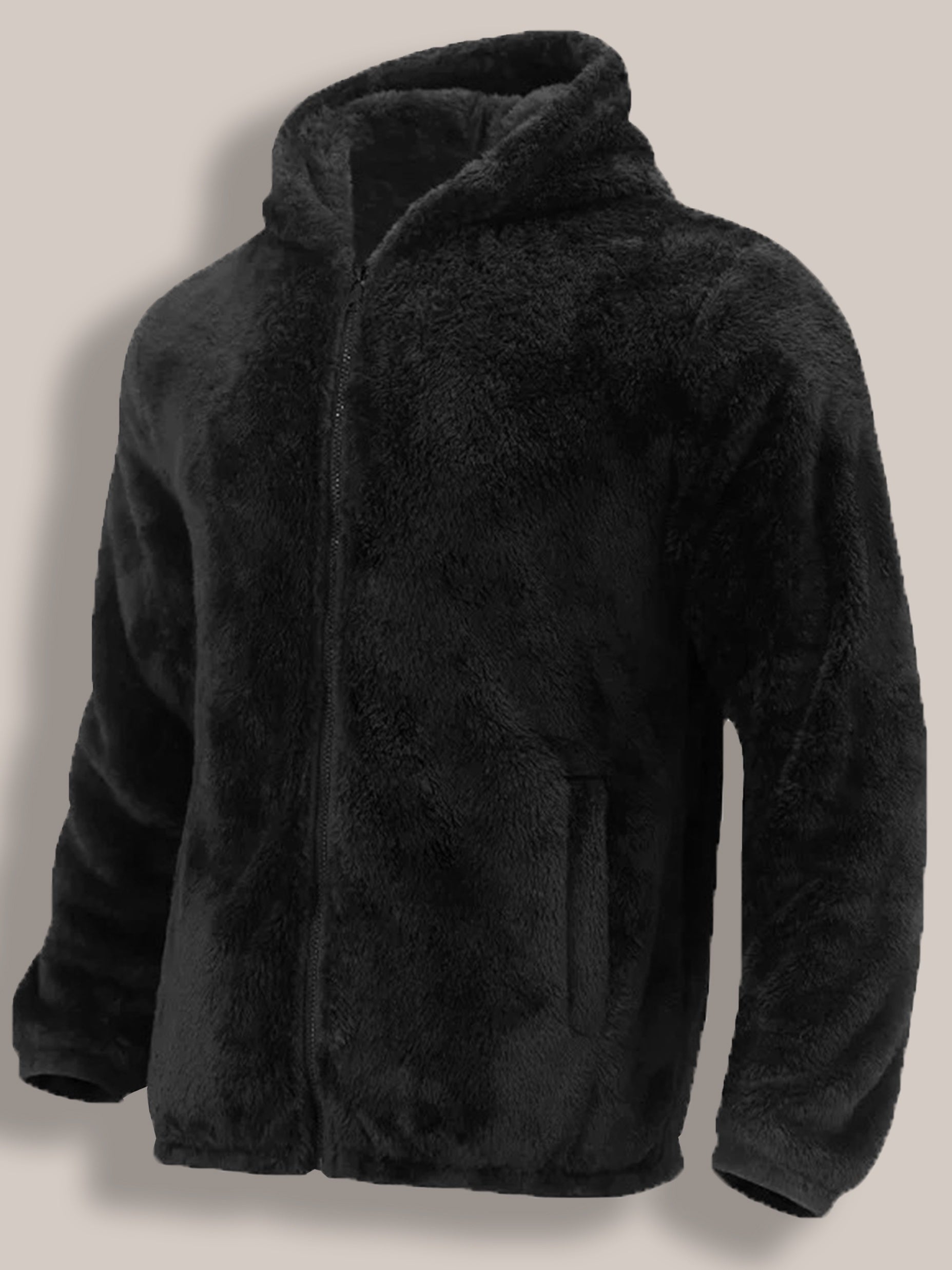 Men's Plus Size Light Gray Teddy Fleece Hooded Jacket Windproof Warm Fall Winter Outerwear