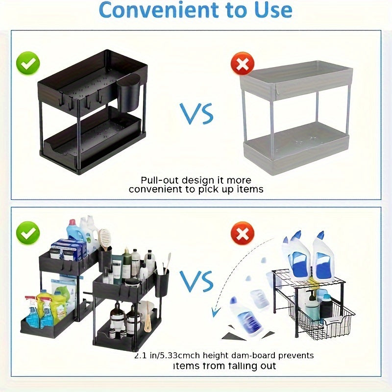 Under Sink Organizer Two-Tier Sliding Cabinet Drawer Kitchen Bathroom Storage