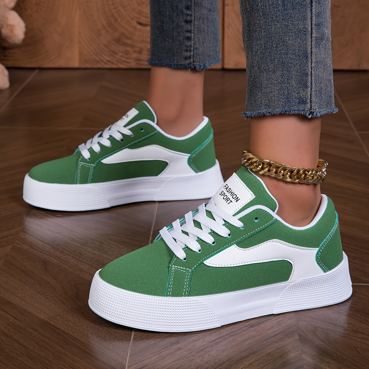Women's Low-Top Colorblock Lace-Up Sneakers Lightweight EVA Sole