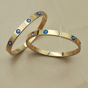 Stainless Steel Bracelet with Blue Evil Eye Charms and Rhinestones for Women