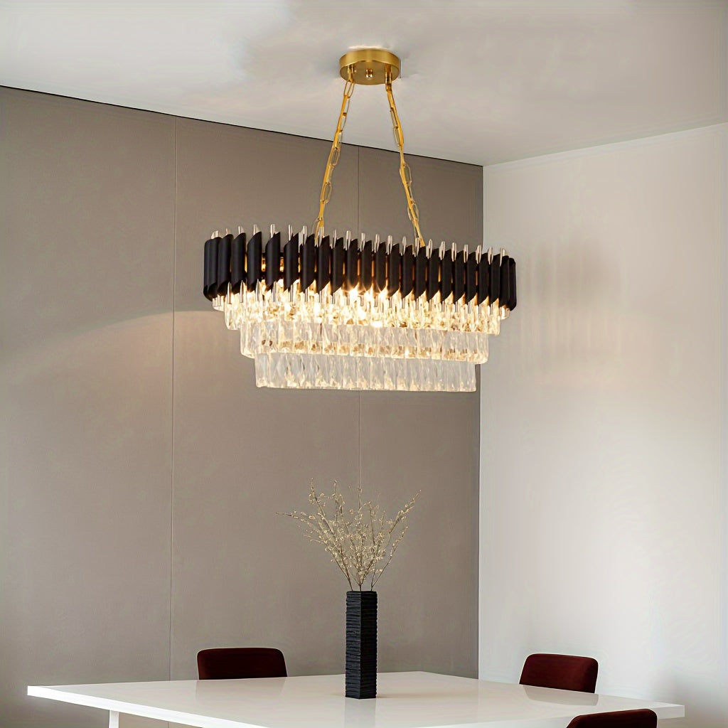 8-Light Black and Gold Chandelier for Kitchen Island Dining Room 32 Inch Oval Semi Flush Mount