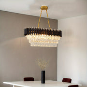 8-Chiroyli qora va oltin chandalier oshxona oroli uchun, ovqat xonasi, 32 dyuymli oval yarim yopiq o'rnatish