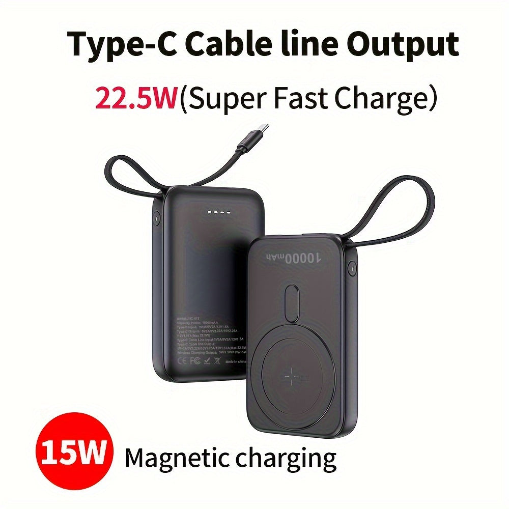 Wireless Power Bank 10000mAh Fast Charging Magnetic Suction with Nylon Cable