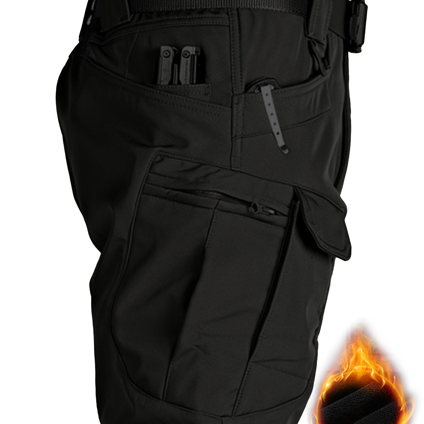 Men's Waterproof Tactical Pants Winter Outdoor Fleece-Lined Polyester Solid