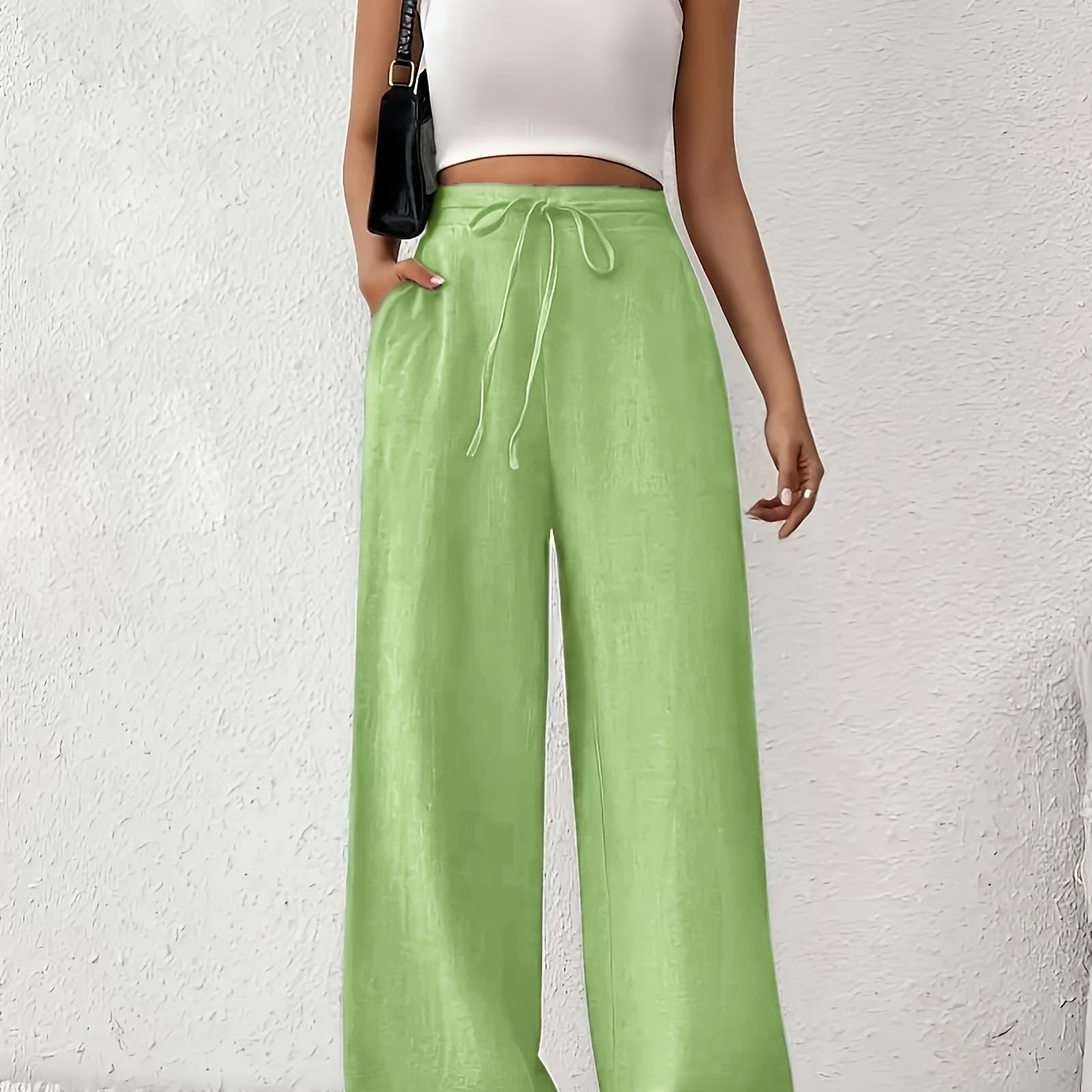Plus Size Women Wide-Leg Pants Cotton Casual Solid Color Spring Summer Fall