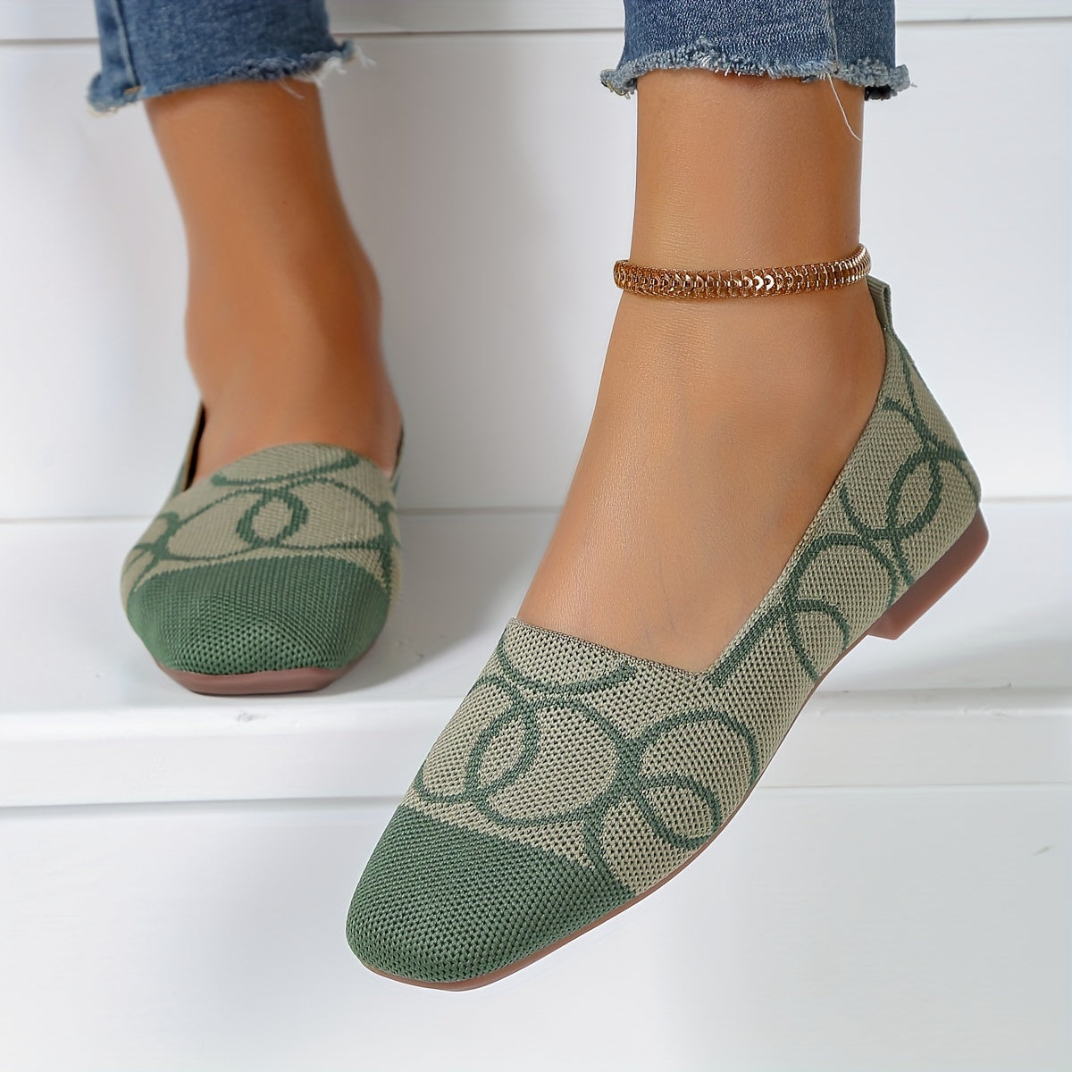 Women's Geometric Pattern Breathable Knit Slip-On Flat Shoes