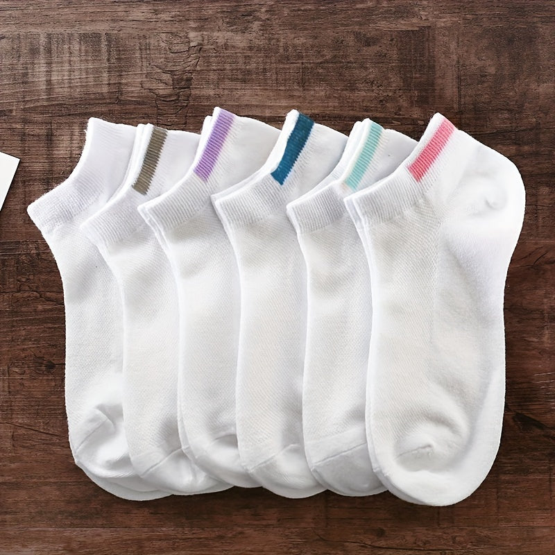 Women’s Striped Ankle Socks 6 Pairs Lightweight Cotton Blend Casual Hosiery