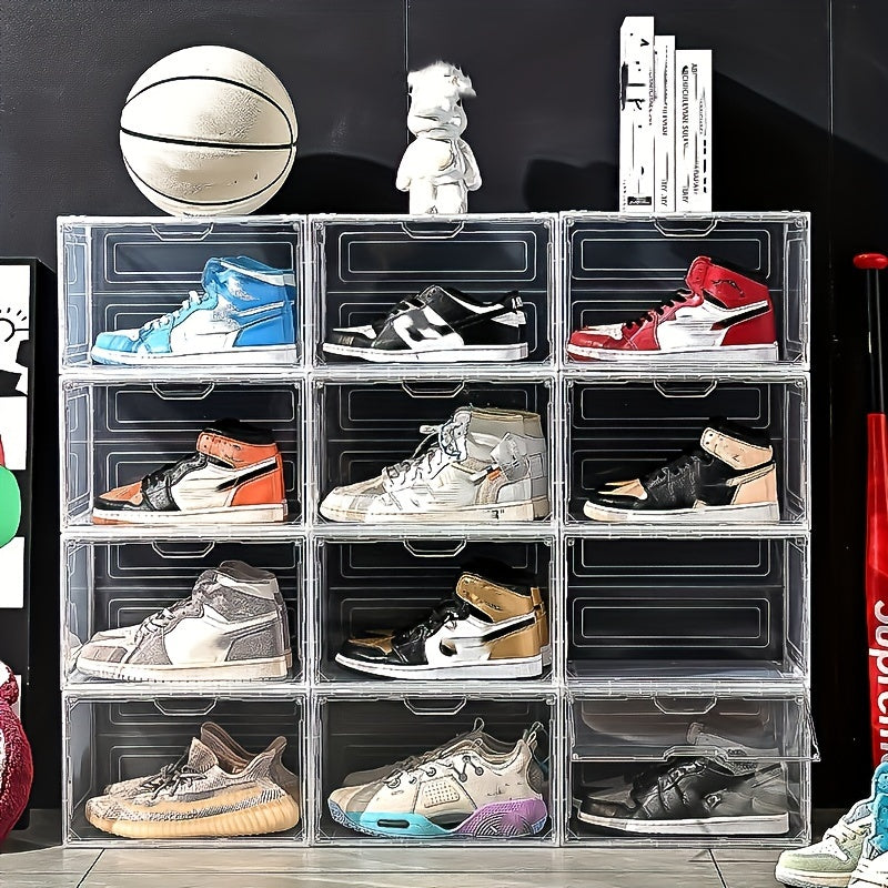 6-Pack Clear Plastic Shoe Organizer Waterproof Stackable with Magnetic Closure