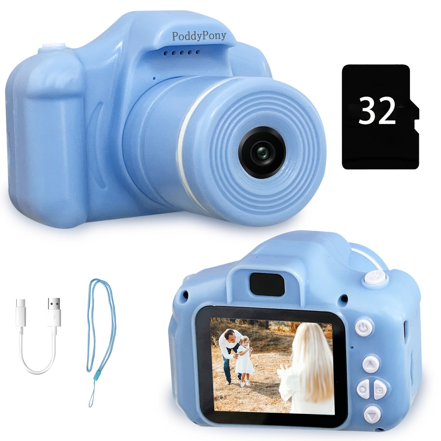 Kids Digital Camera with Long Lens 32GB Memory Card for Children Ages 3-12 Pink Purple Blue Black