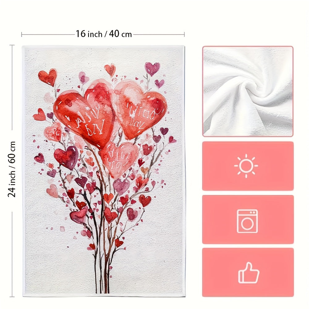 Set of 2 Valentine's Day Kitchen Towels Heart and Tulip Designs Super Absorbent 16x24 Inches
