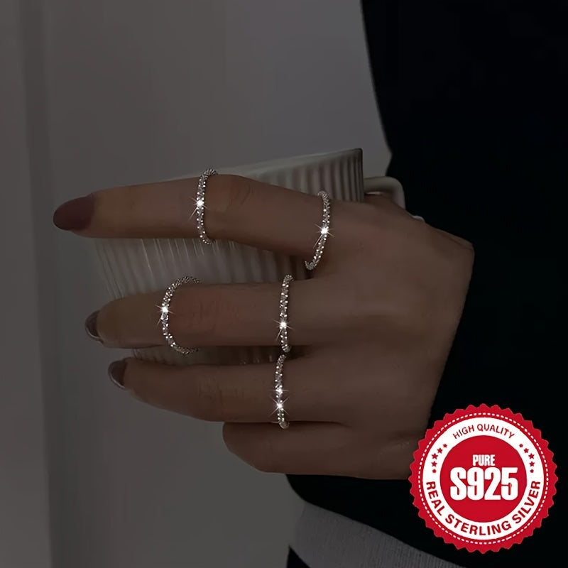 Women's Silver Ring Delicate Soft Chain with Sparkling Personality 0.9g Lightweight