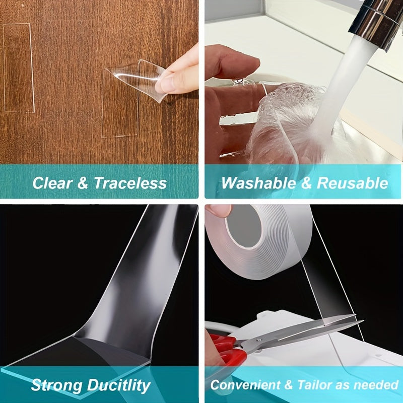 7m Transparent Nano Double-Sided Tape Waterproof Reusable Durable Adhesive for DIY Home Kitchen Bathroom