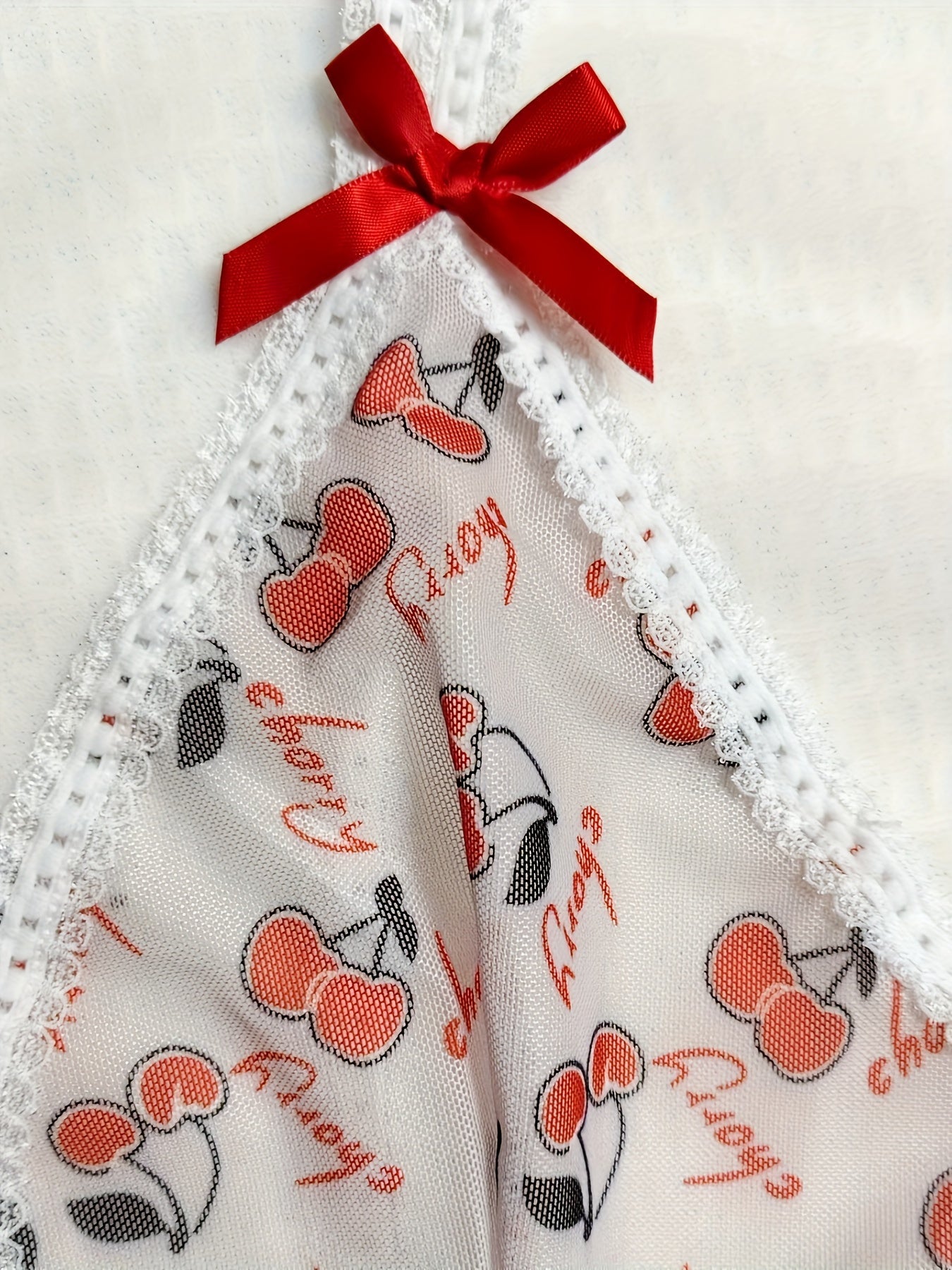 Women's Cherry Print Deep V Body Suit Short Sleeve Summer Fashion