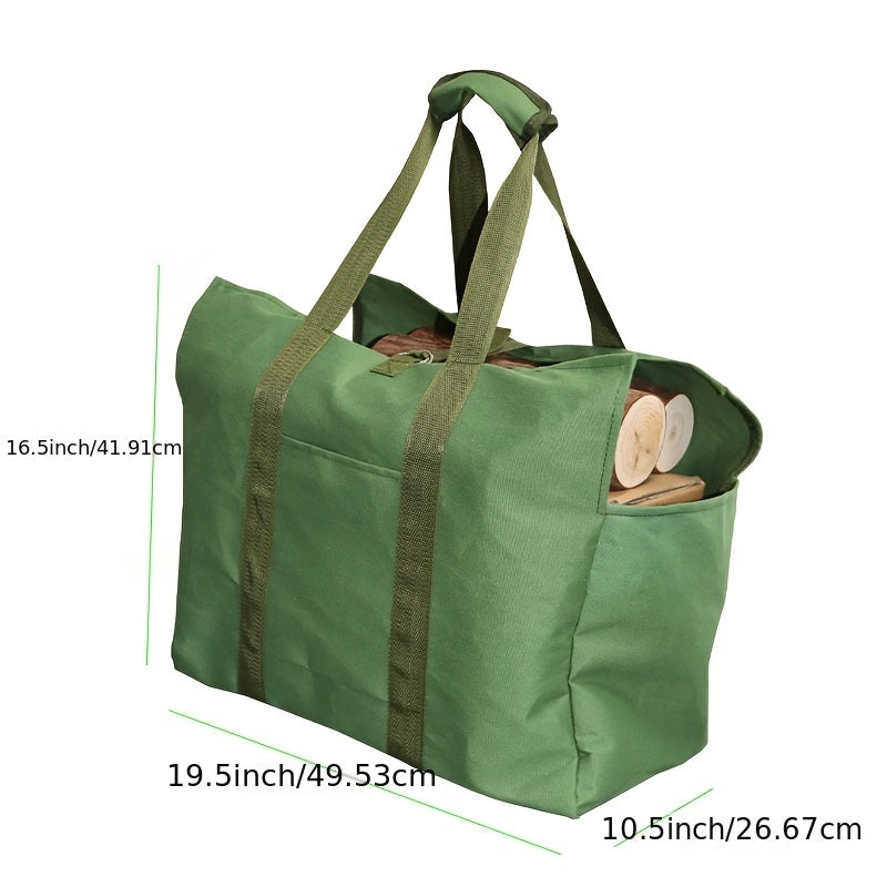 Durable Canvas Firewood Carrier Bag Military Green for Camping Fireplace Storage