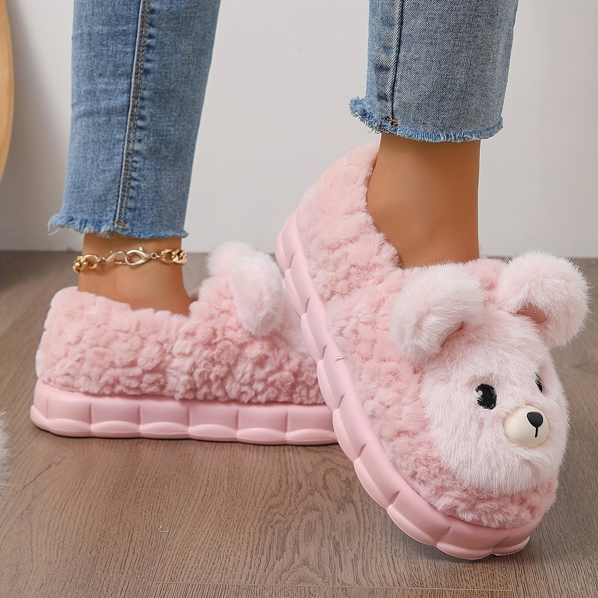 Women's Fleece-Lined Winter Shoes Non-Slip Indoor Cartoon Animal