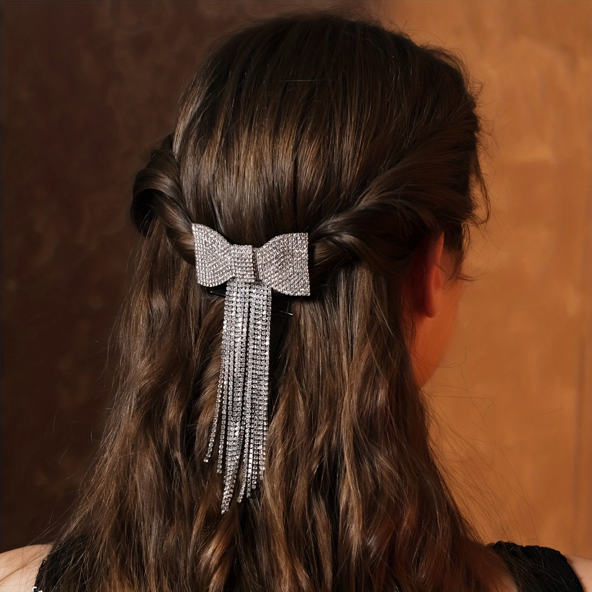 Qizlar va ayollar uchun soch aksessuari, uzun tassel, rhinestone bilan bezatilgan, kamonli, zamonaviy dizayn