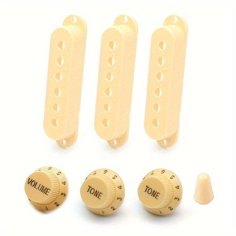 Set of 3 Plastic Electric Guitar Pickup Covers with Volume and Tone Knobs for 48/50/52mm Single Coil