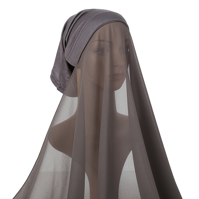 Women's Chiffon Instant Hijab with Built-in Undercap Windproof Sun Protection