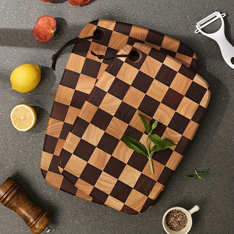Checkered Pattern Rubber Wood Cutting Board Double-Sided Food Safe Chopping Block