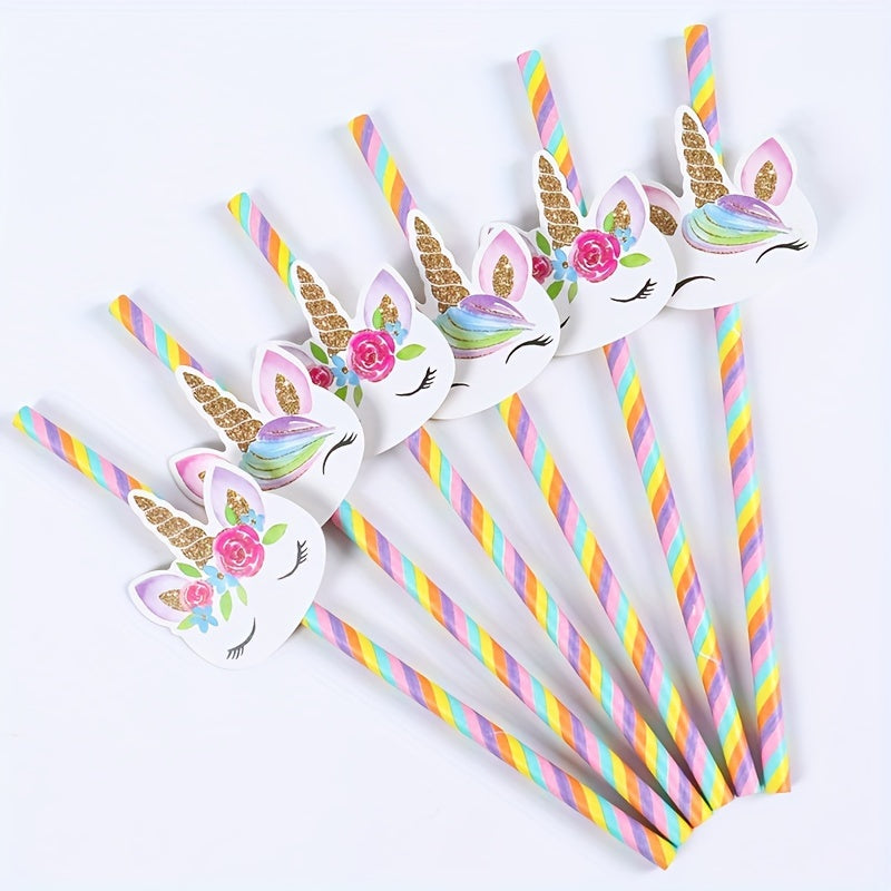Set of 20 Unicorn Paper Straws for Parties, Birthdays, Weddings, Baby Showers