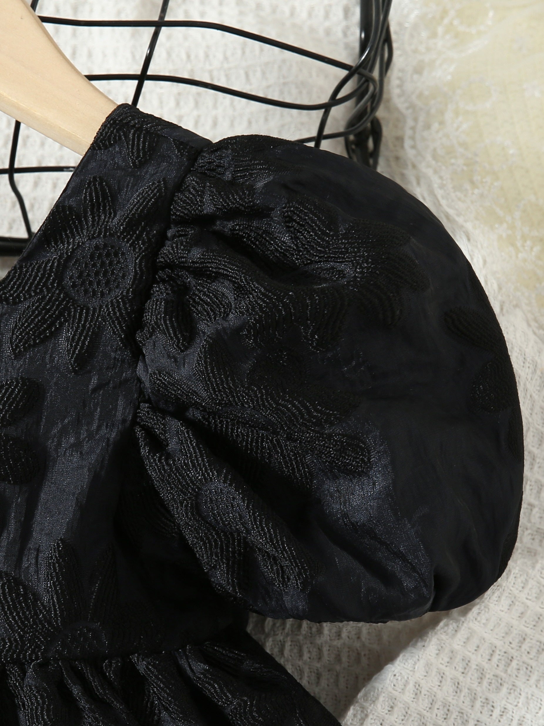 Girls Summer Dress Knee High Puff Sleeve Solid Color Bow Decoration Lightweight Dress