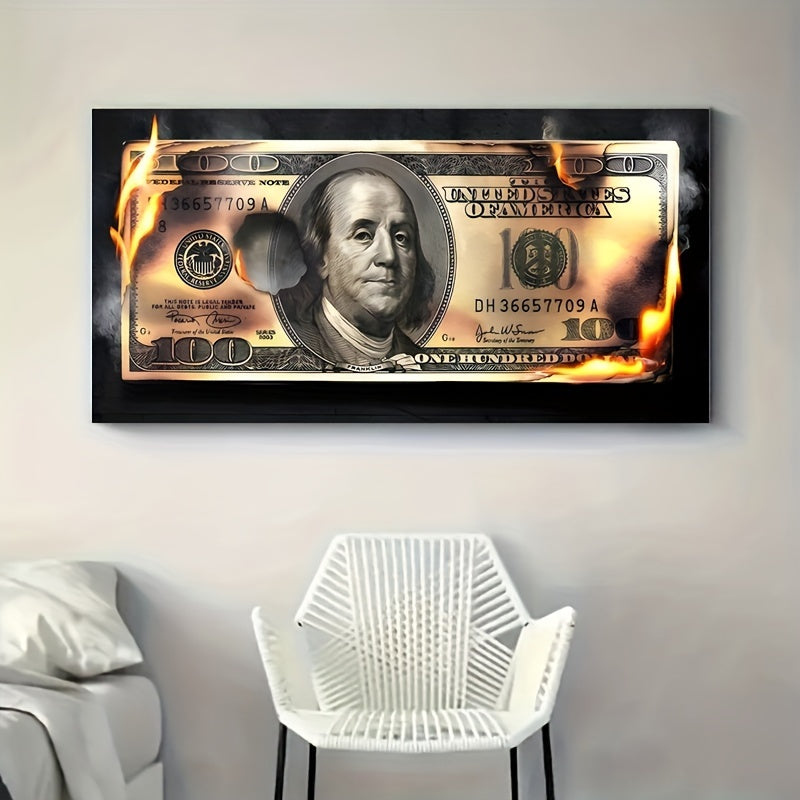 Flame Dollar Bill Canvas Wall Art Unframed Modern Decor for Living Room Bedroom Office