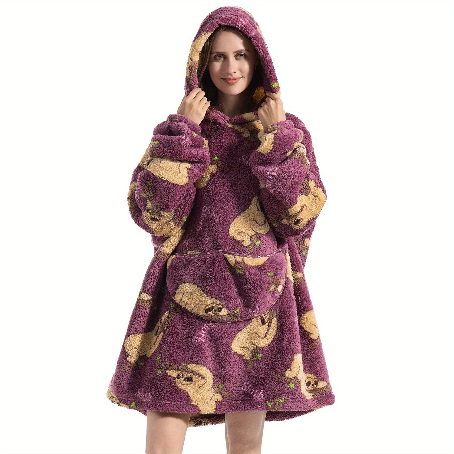 Oversized Sherpa Fleece Blanket Hoodie for Women Men Adults Ultra Soft Warm Wearable Sweatshirt Blanket