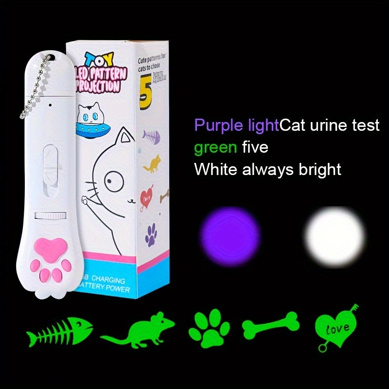 Interactive Cat Teaser Wand with Multi-Pattern Projection Light USB Rechargeable Plastic Toy