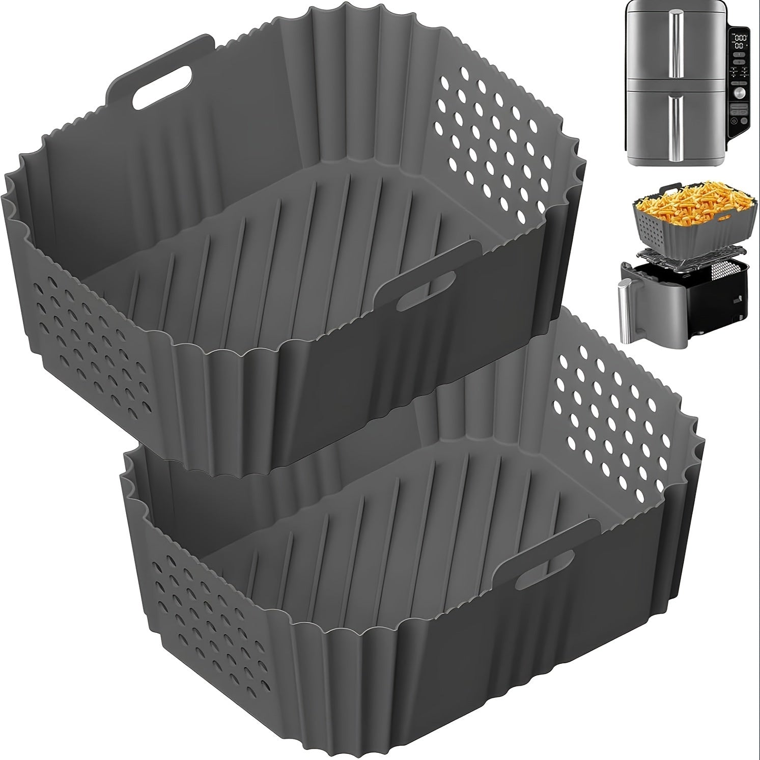 Set of 2 Reusable Silicone Air Fryer Liners for Basket Non-Stick Food Safe