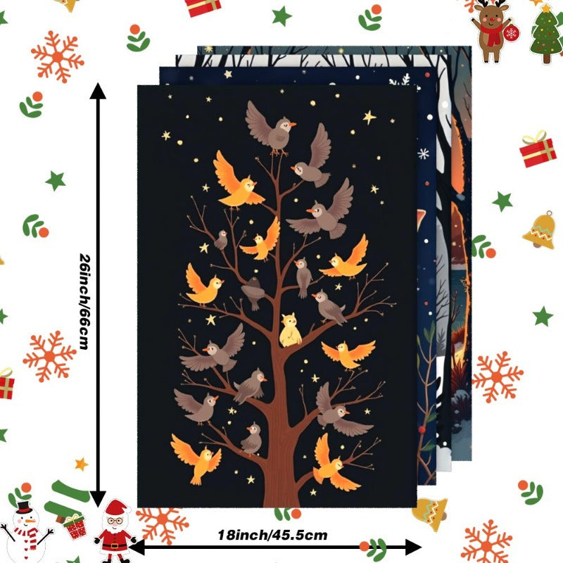 Set of 4 Polyester Kitchen Towels Reindeer Elk Design 45x66 cm Non-Woven