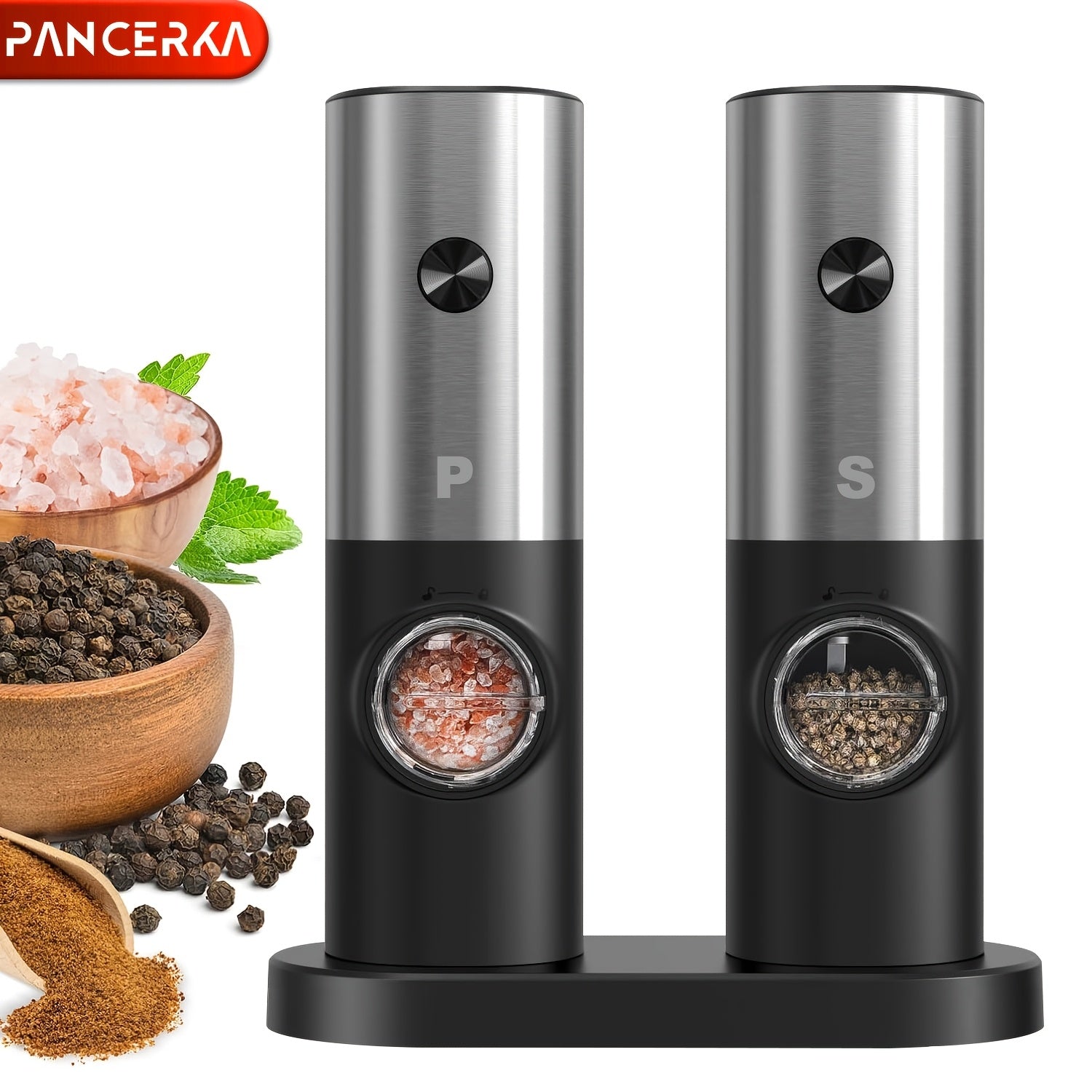 Electric Salt and Pepper Grinder Set with LED Light for Kitchen and BBQ
