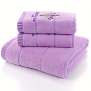 Lavender Pattern Towel Set 3 Pieces Bath and Face Towels Soft Cotton